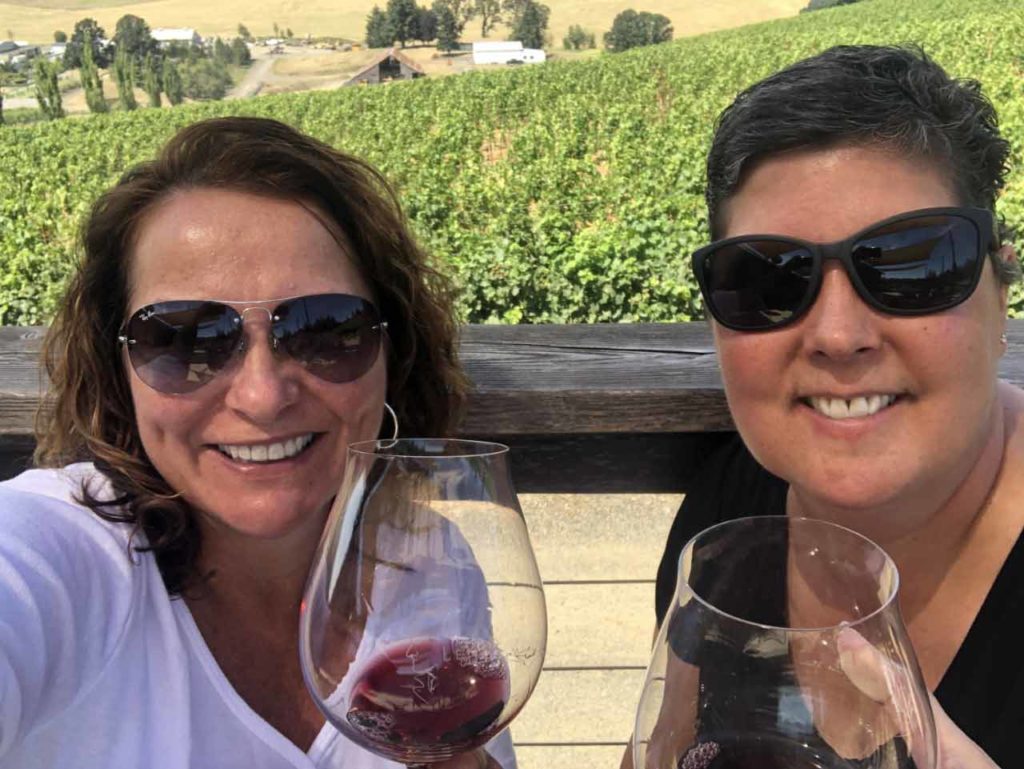 Greta and Kim Drink wine together